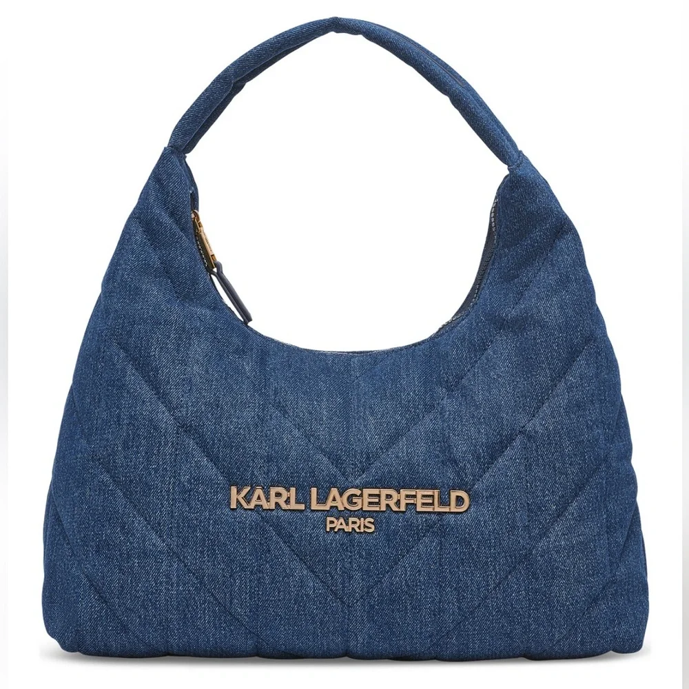 KARL LAGERFELD PARIS Voyage Quilted Denim Hobo Bag NWT $198